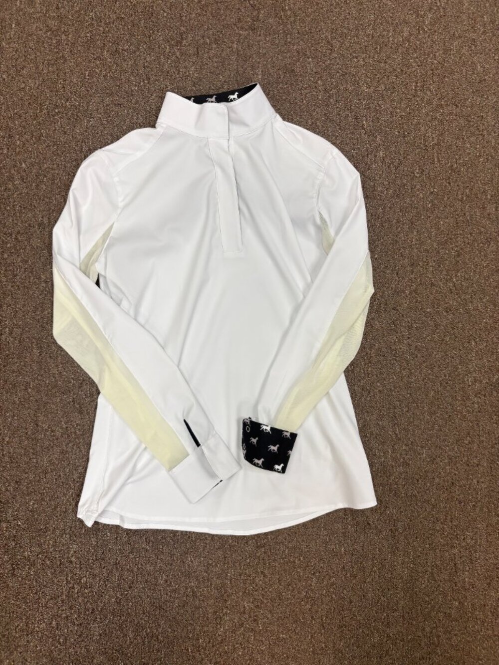 RJ Classics Ladies Rebecca English Show Shirt White with Black Horse Print Trim